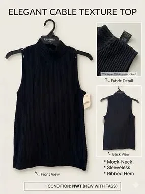 Olivia Jordan | Tops | Cable Texture Mockneck Sleeveless Top Black ...